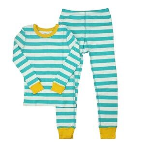 Mightly Unisex White | Turquoise | Stripes 2-piece Pajamas size: 5T - 8 Years
